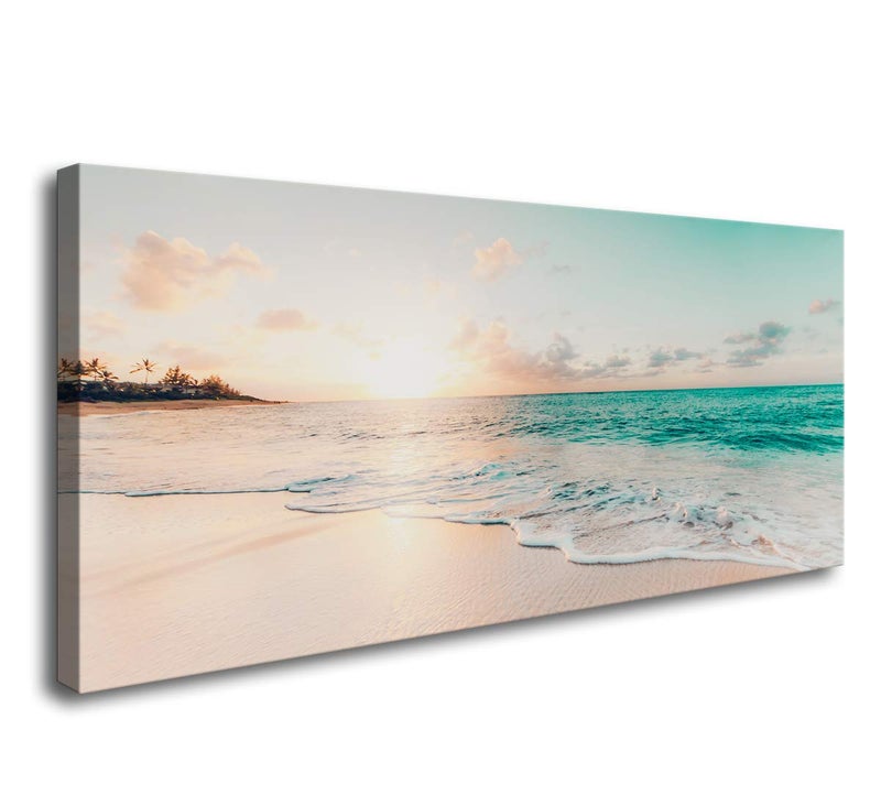 DZL Art S73850 Wall Art Canvas Prints Beach Sunset Ocean Waves Nature Pictures Painting Canvas Paintings Ready to Hang for Home Decorations Wall Decor - Image 1